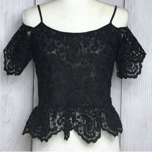 Zara Black Lace Blouse with Off-Shoulder Design